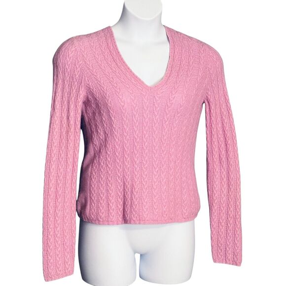 Loro Piana Sweaters - Loro Piana Pink Cashmere Cable Knit Sweater V Neck Italy 44 / US Size 8 Medium